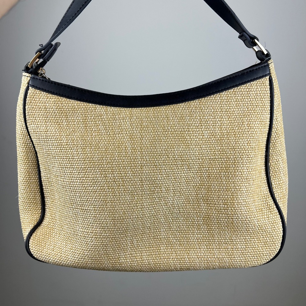 Etienne Aigner Shoulder Bag Small Beige Black Jute Woven Straw Good - Picture 2 of 8